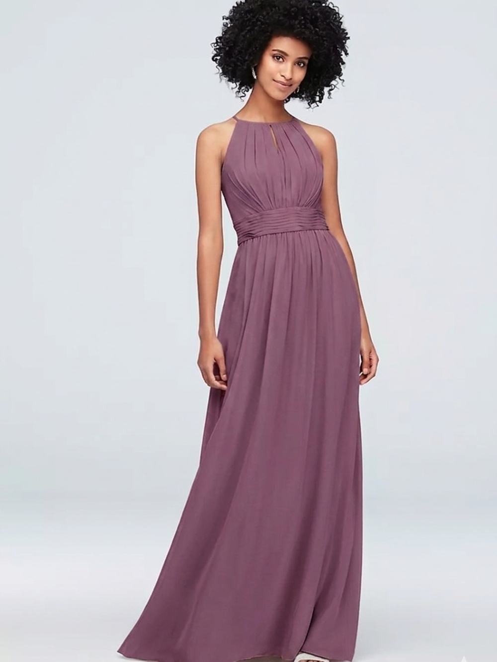 David's Bridal High Neck Chiffon Bridesmaid Dress - Size 16 Maxi Dress